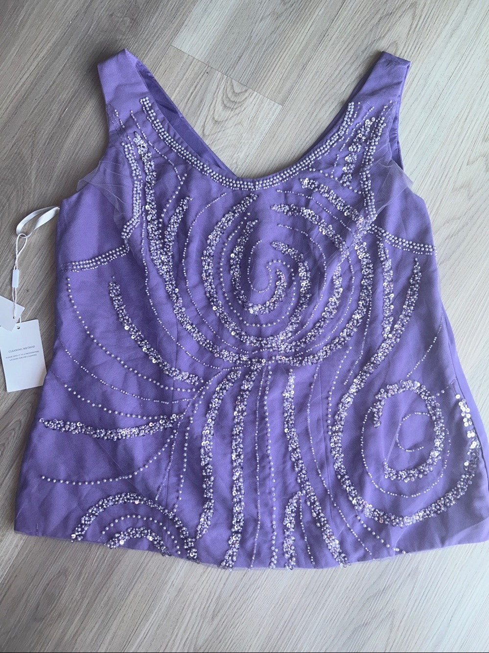Beaded Sleeveless Evening Top L Lavender Embellished Formal Cocktail Wedding